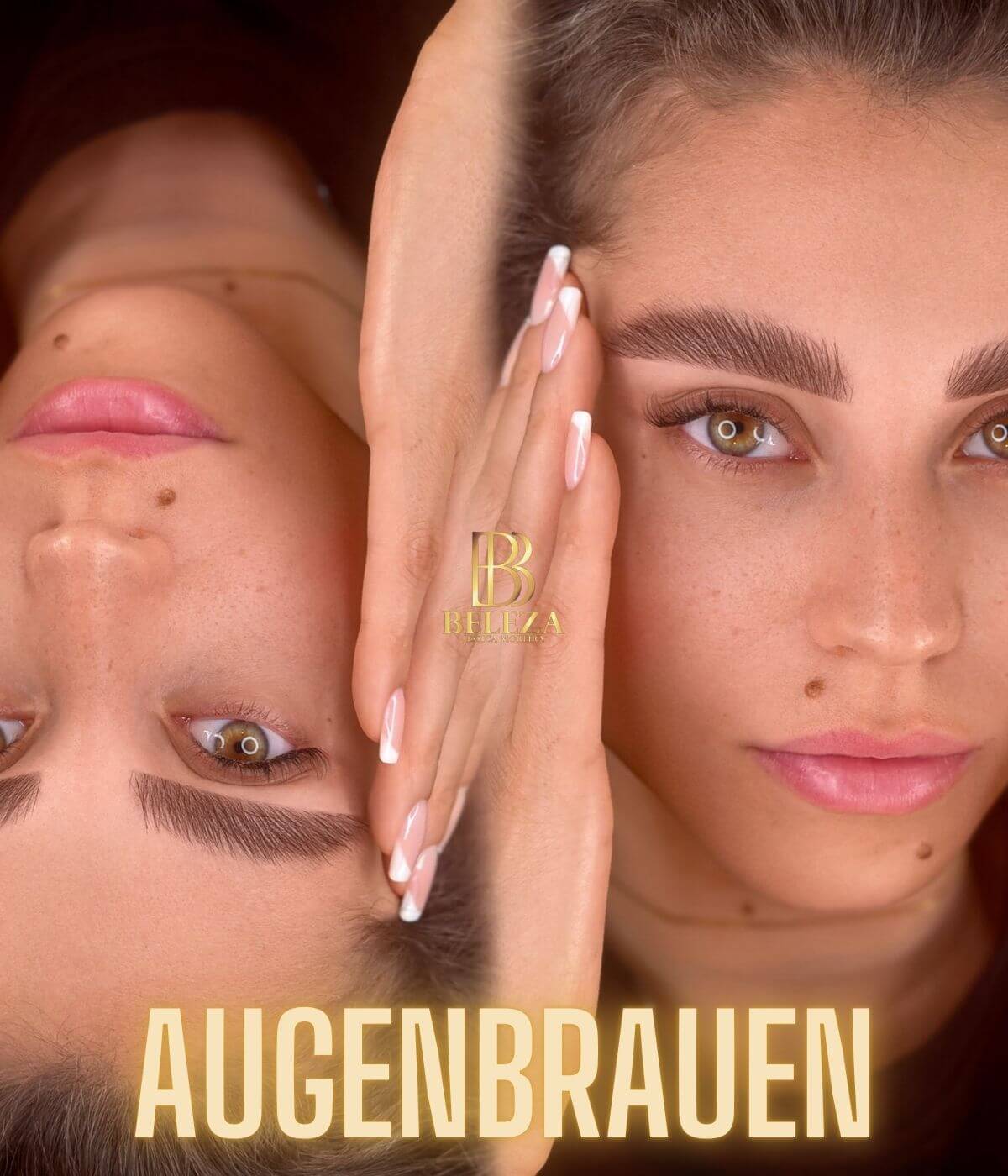 Close-up of a model showcasing perfect eyebrows, highlighting beauty and elegance with a stylish presentation.