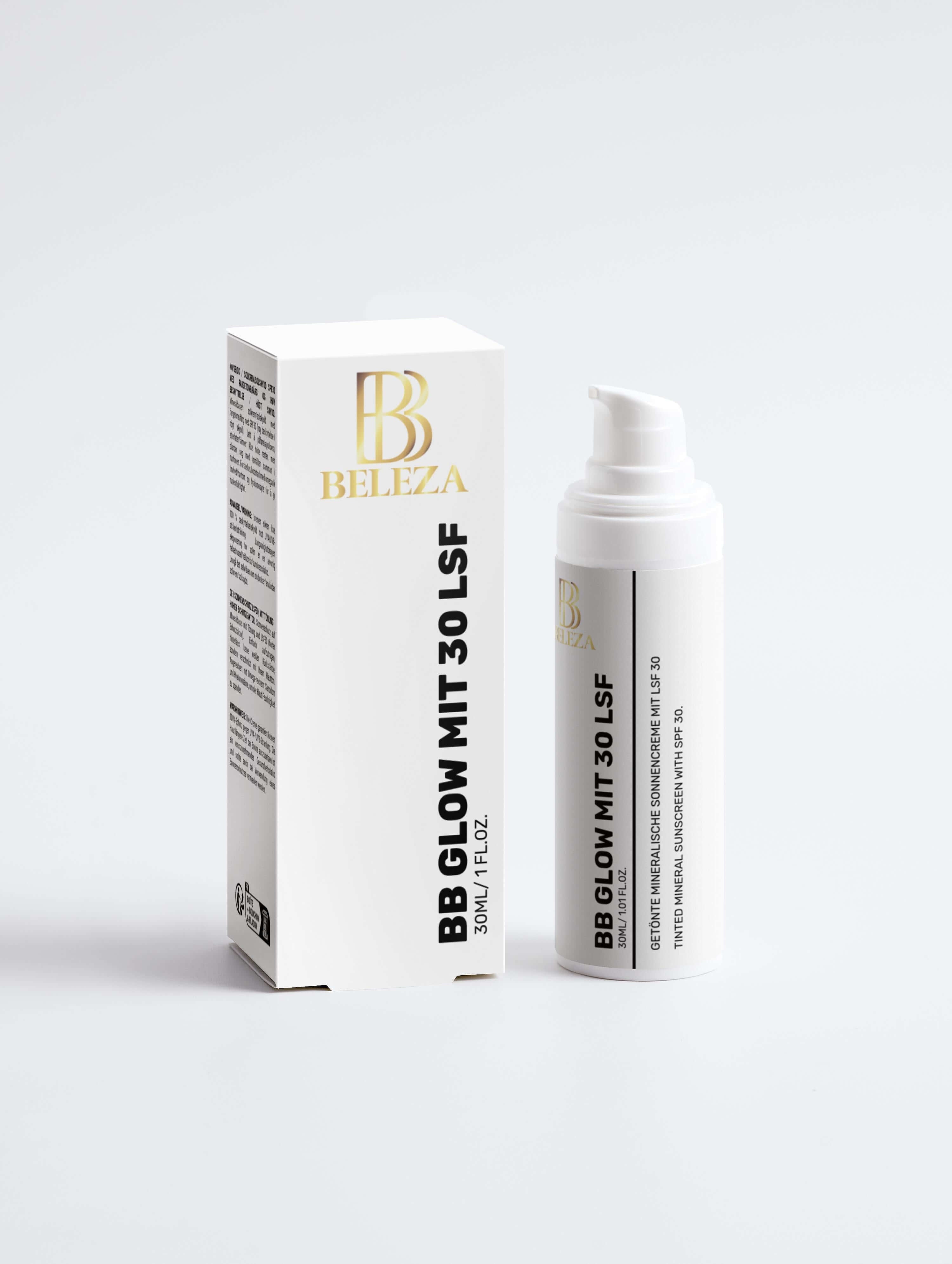 BB Glow mit LSF30 von Beleza, mineralischer Sonnenschutz mit Tönung und Feuchtigkeit.
