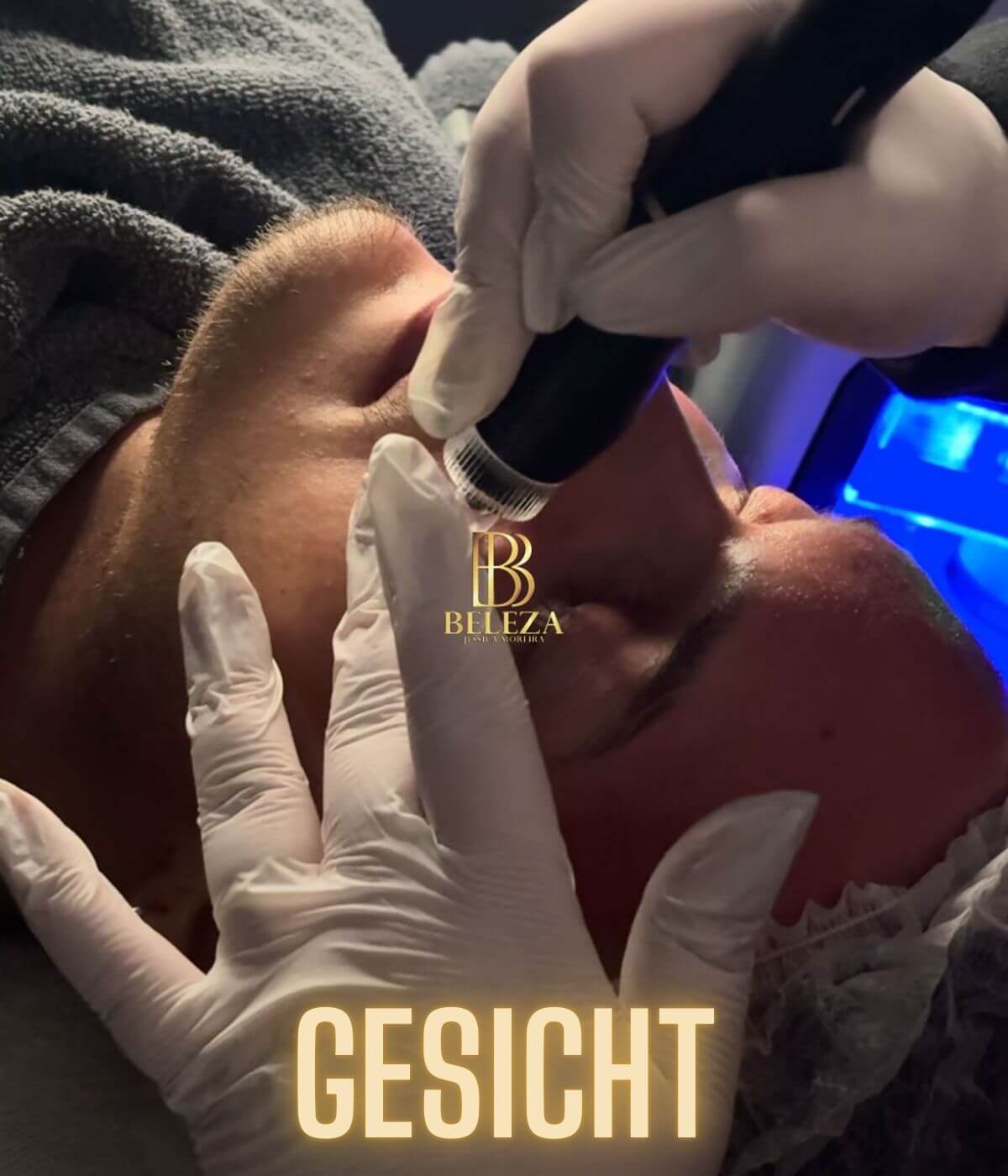 Facial treatment in progress, highlighting skin care techniques at a beauty clinic.
